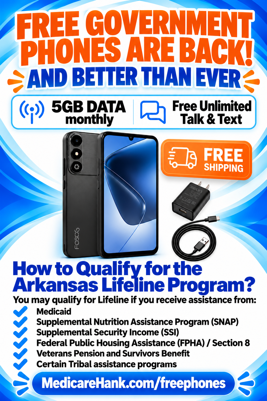 Free government phones are back. 5GB data monthly and free unlimited talk and text. You may qualify through Medicaid, SNAP, SSI, federal public housing assistance, Veterans Pension and Survivors Benefit, or certain Tribal assistance programs.